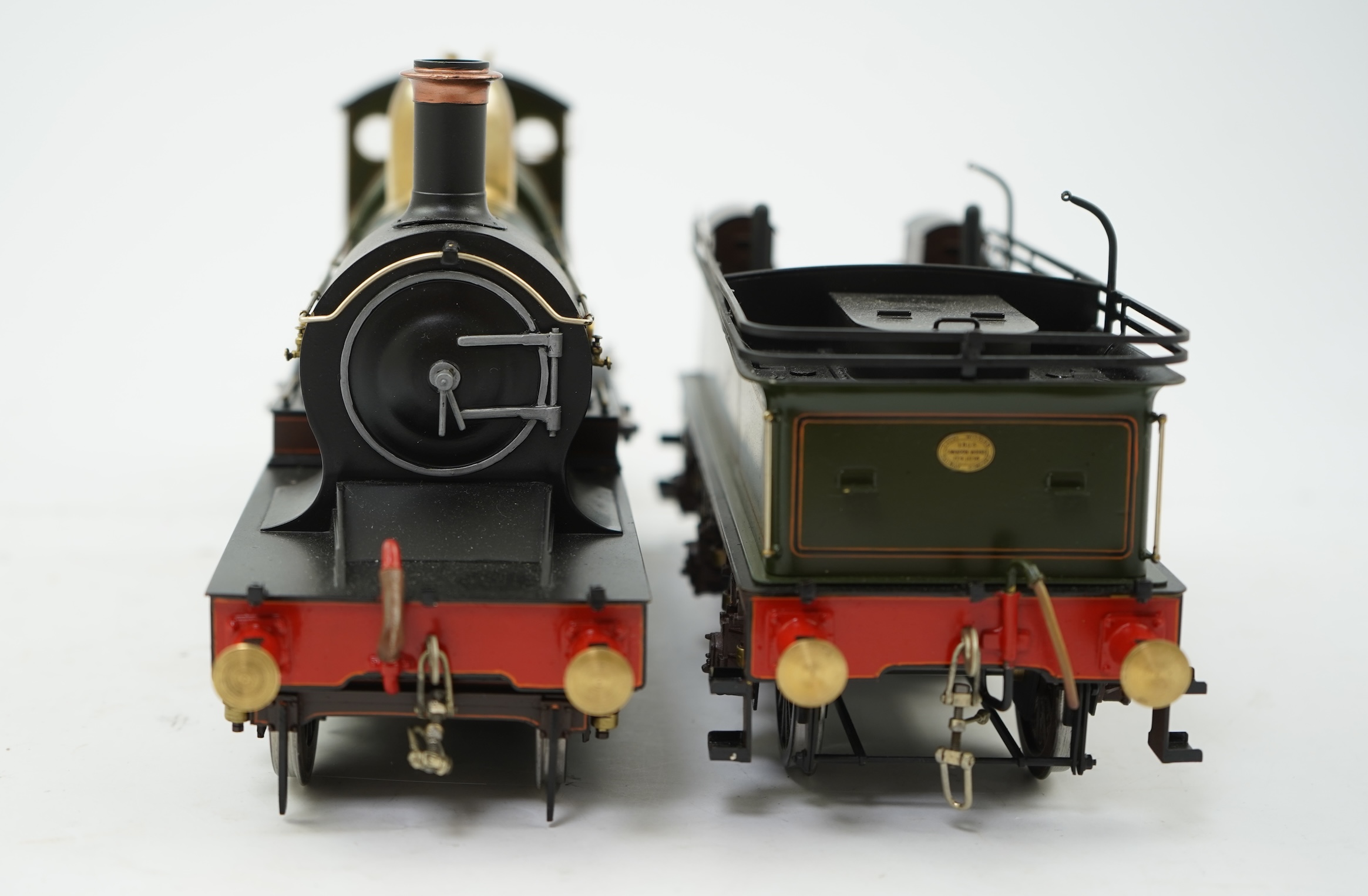 A Gauge One model of GWR Armstrong Class, Brunel 16, 4-4-0 tender locomotive, constructed, painted and lined to a very high standard and left unpowered to allow room for the detailed fire box.